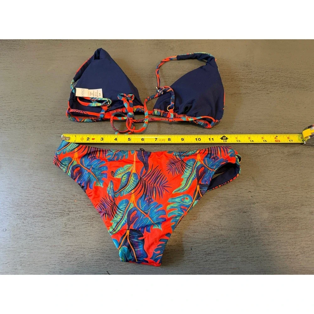 L*Space Tropical Leaf Print Bikini Set Orange Blue Small NWOT